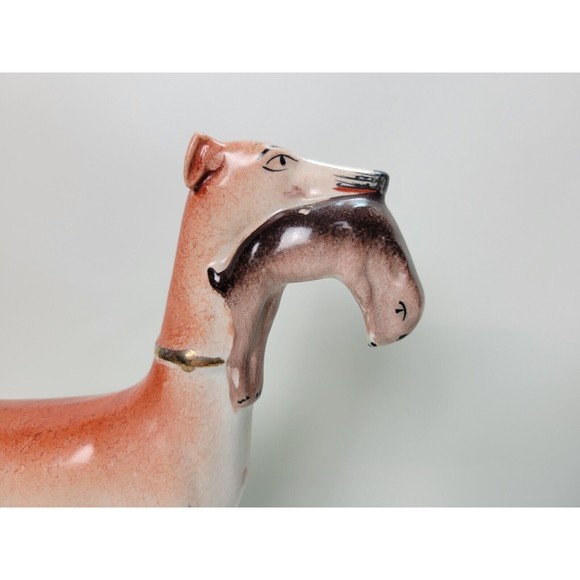 Vintage Staffordshire Whippet Greyhound Hunting Dog w. Rabbit Hare Figurine 11" - Picture 2 of 15